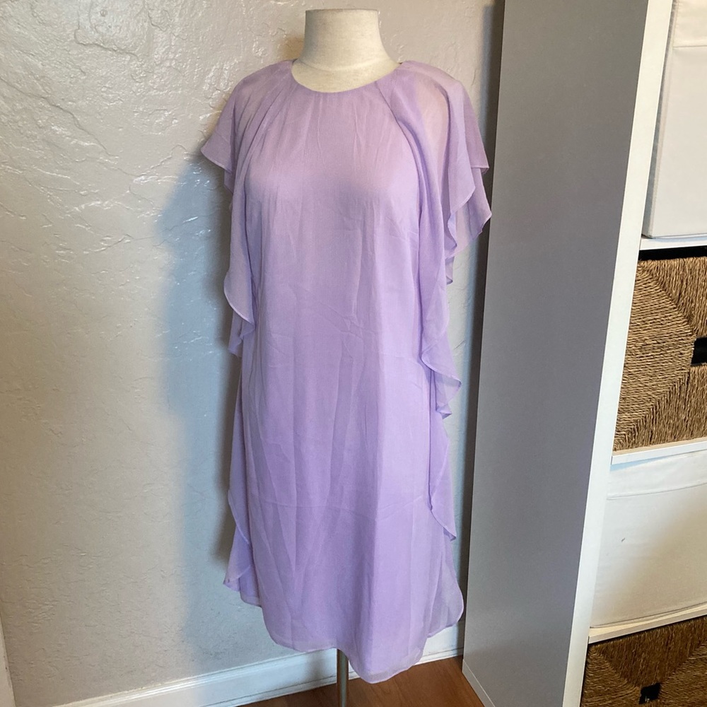 NEW!  Lauren Ralph Lauren Ruffled Olokun crepe Dress in ‘violet’ - Picture 13 of 13